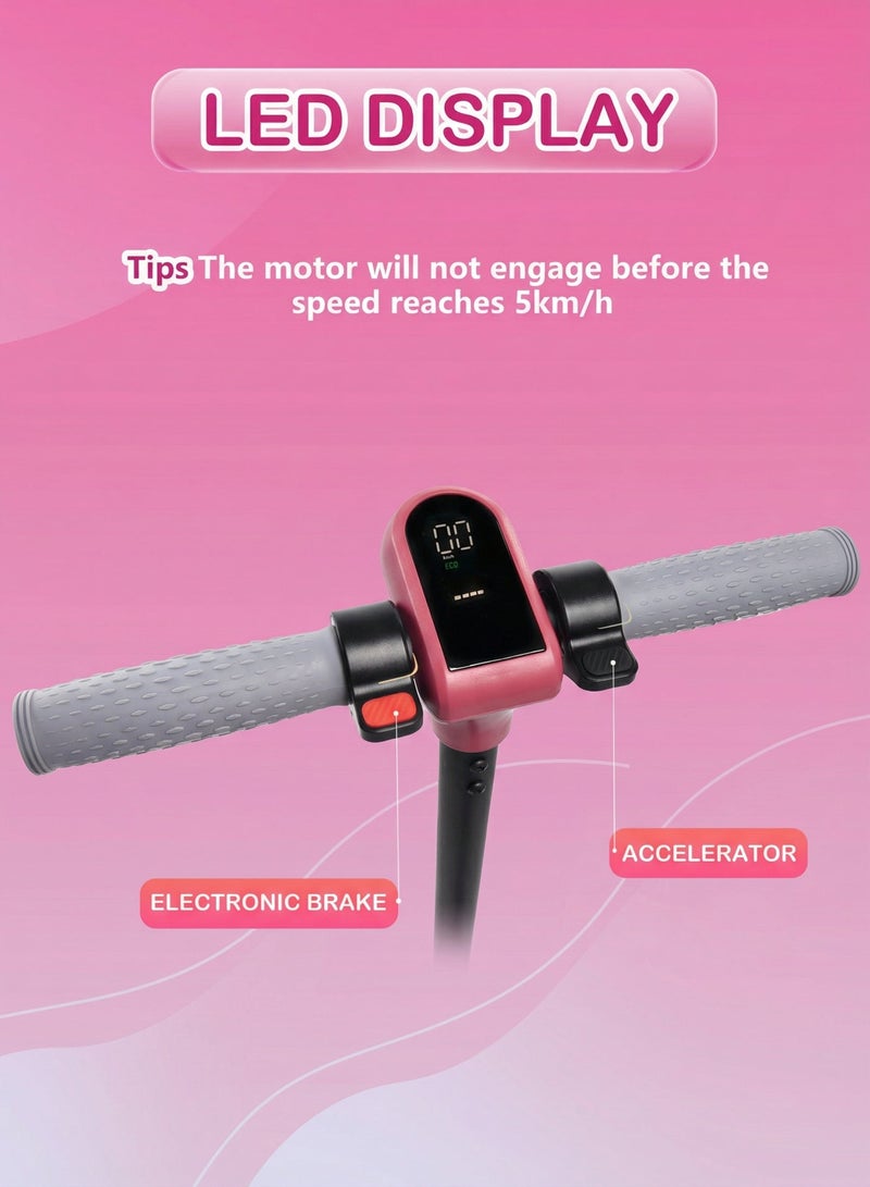 MAGIC VAULT Kids Electric Scooter with Bluetooth Speaker & LED Lights – Foldable E-Scooter for Boys Girls Ages 6-14, 14 km/h Speed, 24V Rechargeable Battery, LED Display, Electronic Brake, Adjustable Height, 6.5 Inch Wheels, RGB Colorful Deck Lights, Gift for Children – Pink - Image 4